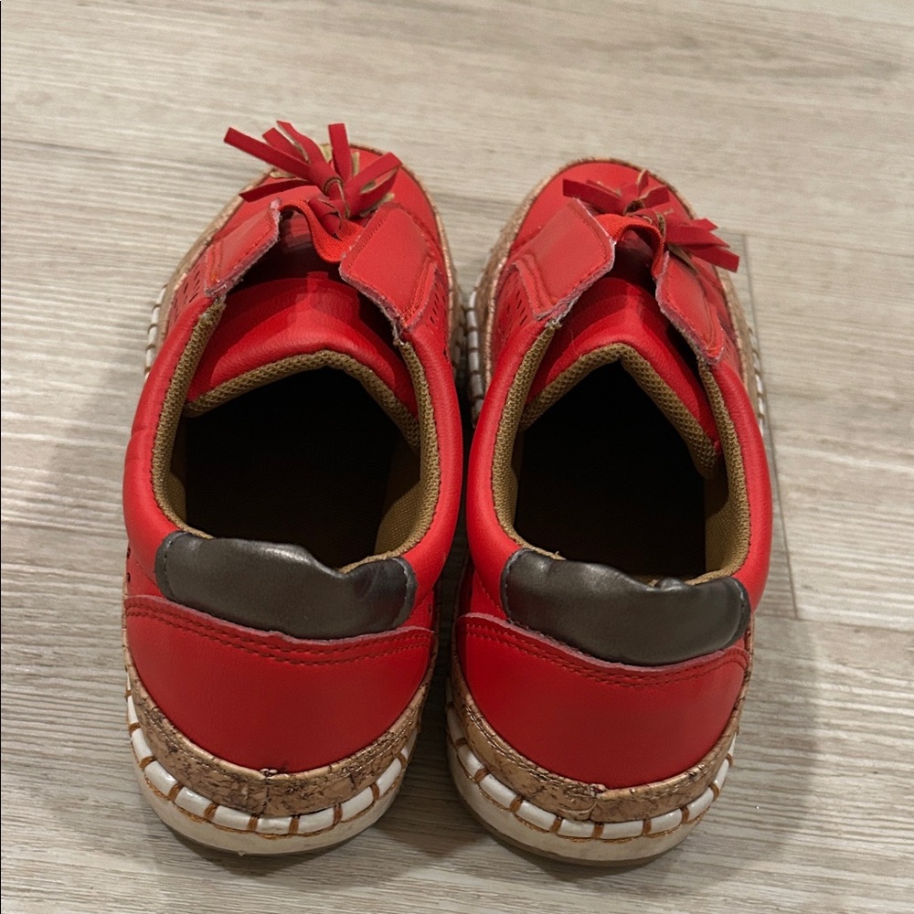 Red Tassel Slip-On Moccasins with Cork-Effect Sole - Picture 5 of 5